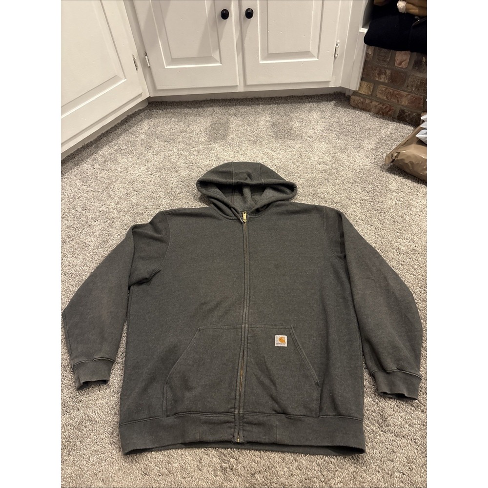 Carhartt Men's Full Zip Hooded Sweatshirt K122 Sz XL Gray Original Fit Midweight